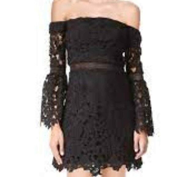 AMUR Off-the-Shoulder Black Lace Trim Mini Dress size 6 - Picture 2 of 11